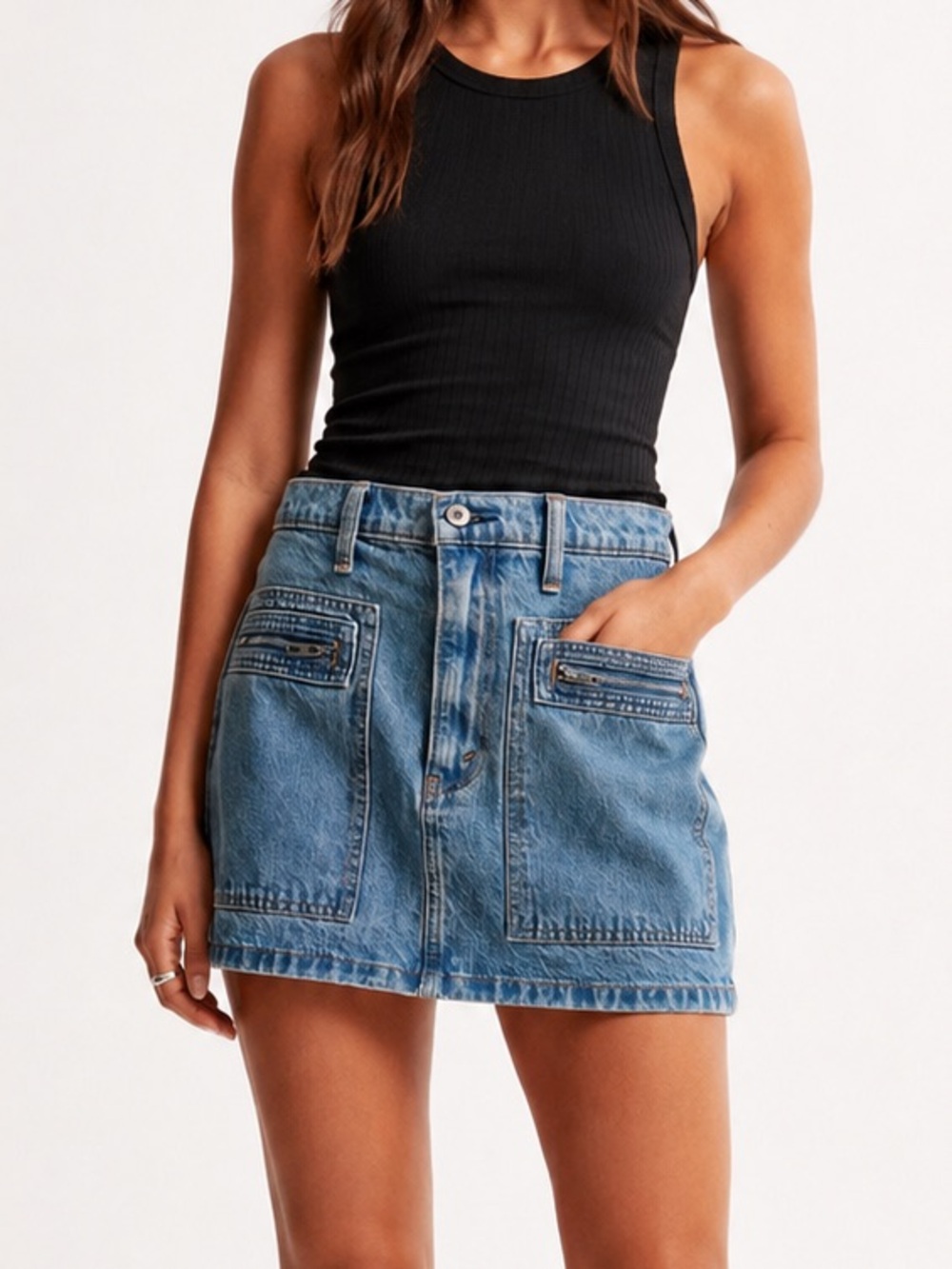 Abercrombie & Fitch • High Rise Denim Zipper Accent Mini Skirt 0/25